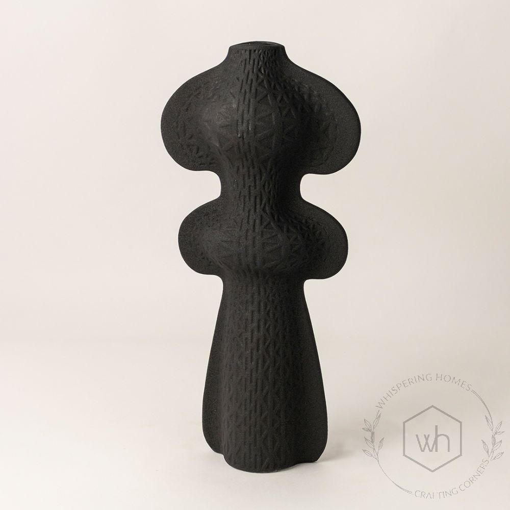 Kajari Patterned Tall Ceramic Vase - Black