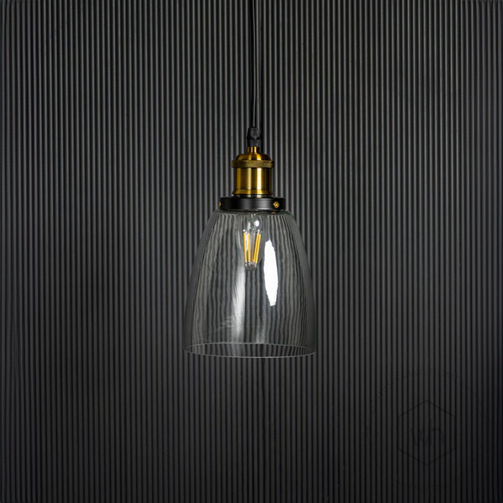 Retro Glass Pendant Light - Transparent Light Off Black Background