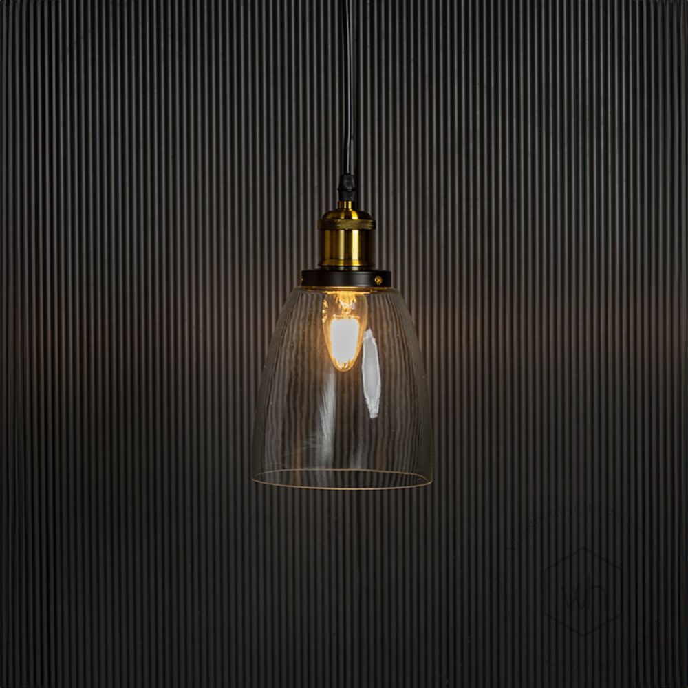 Retro Glass Pendant Light - Transparent Light On Black Background