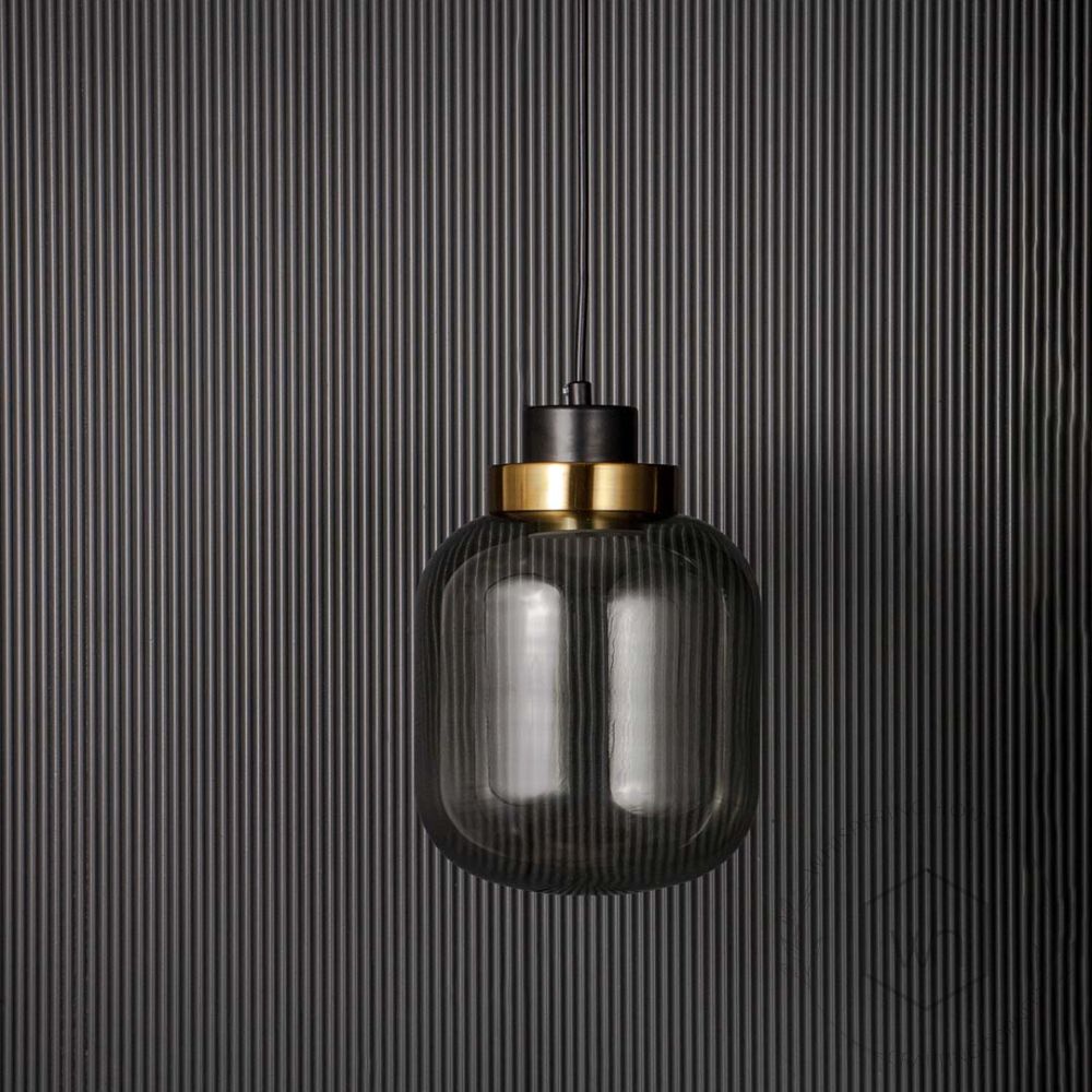 Retro Grey Glass Pendant Light - Dome Light Off Black Background