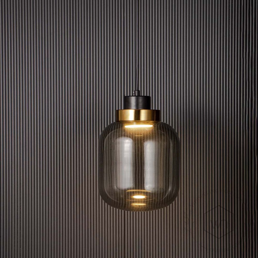 Retro Grey Glass Pendant Light - Dome Light On Black Background