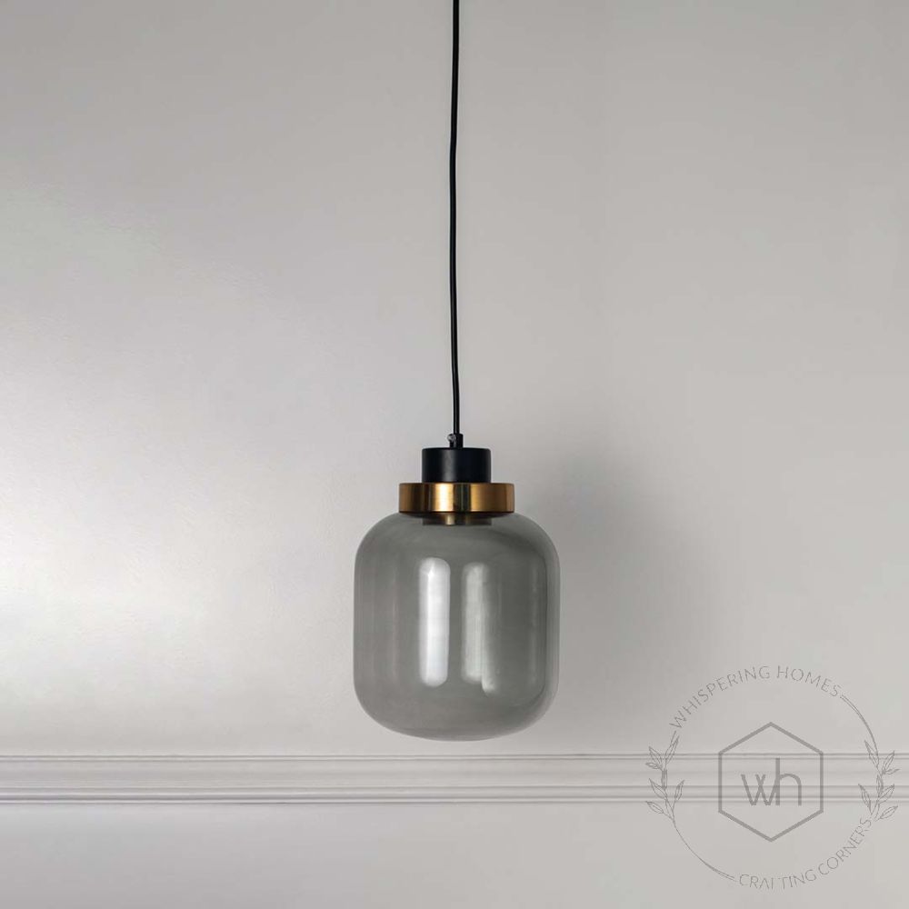 Retro Grey Glass Pendant Light - Dome Light Off White Background