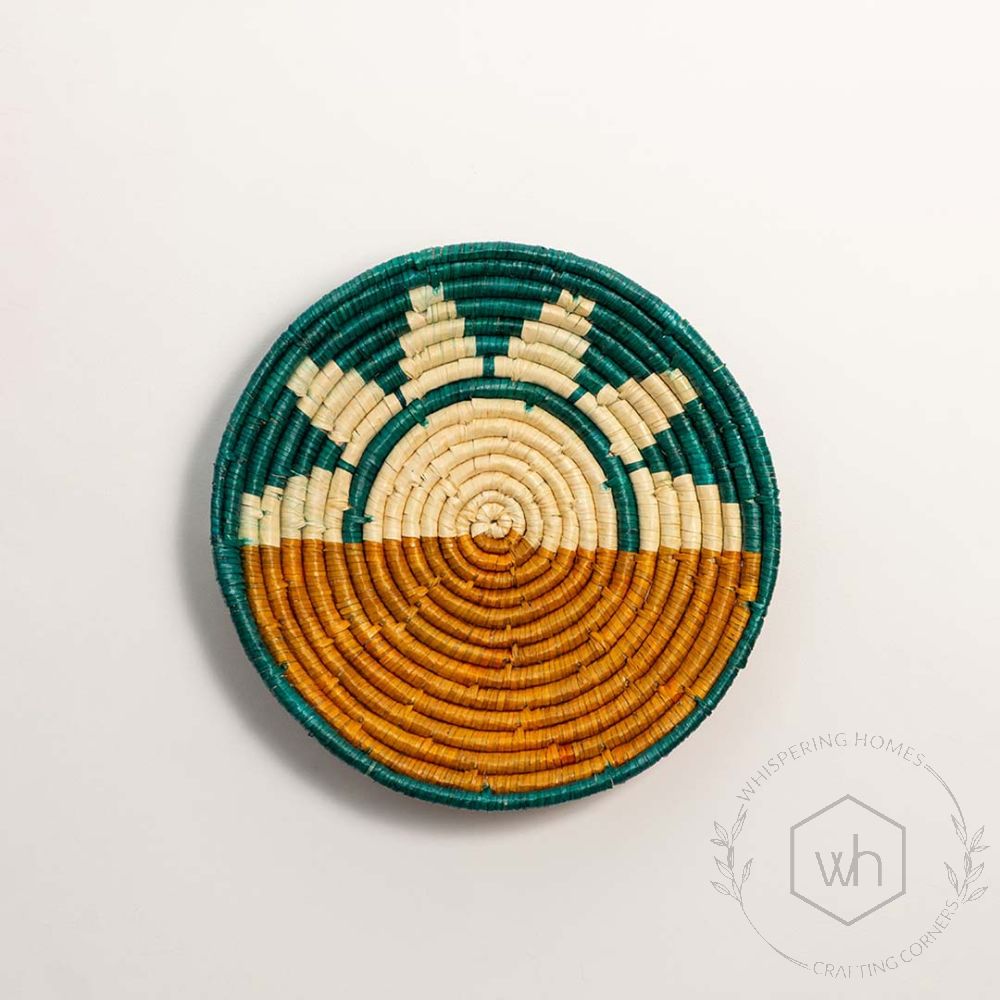 Half Sun Orange & Green Handwoven Wall Basket White Background