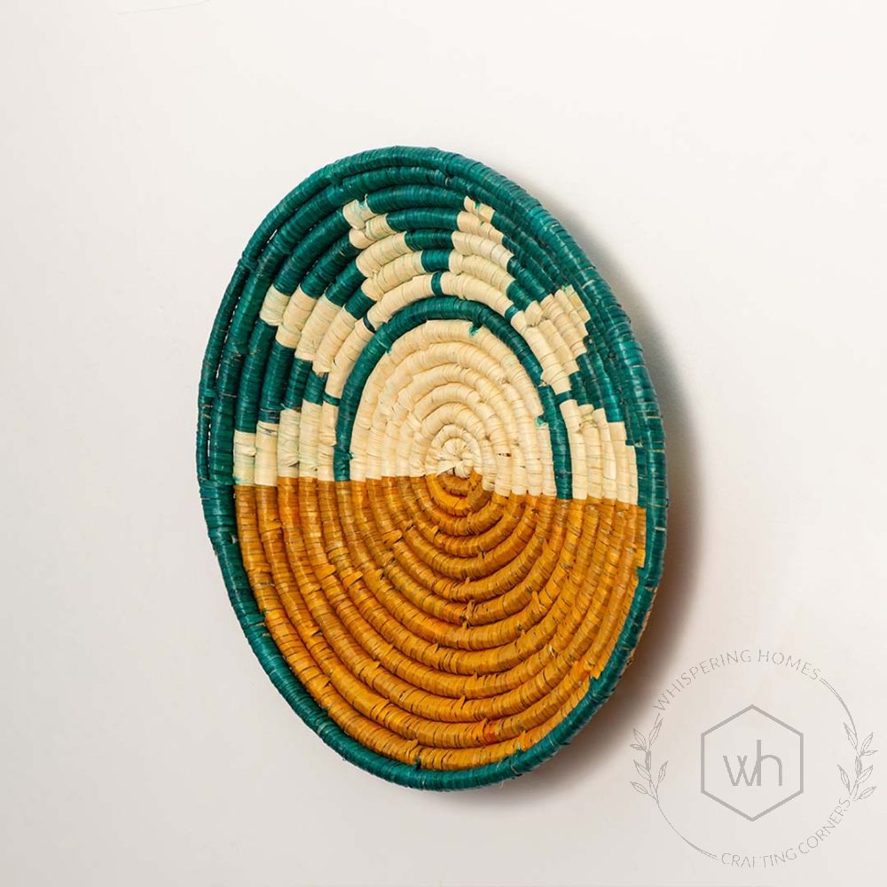 Half Sun Orange & Green Handwoven Wall Basket Back Side