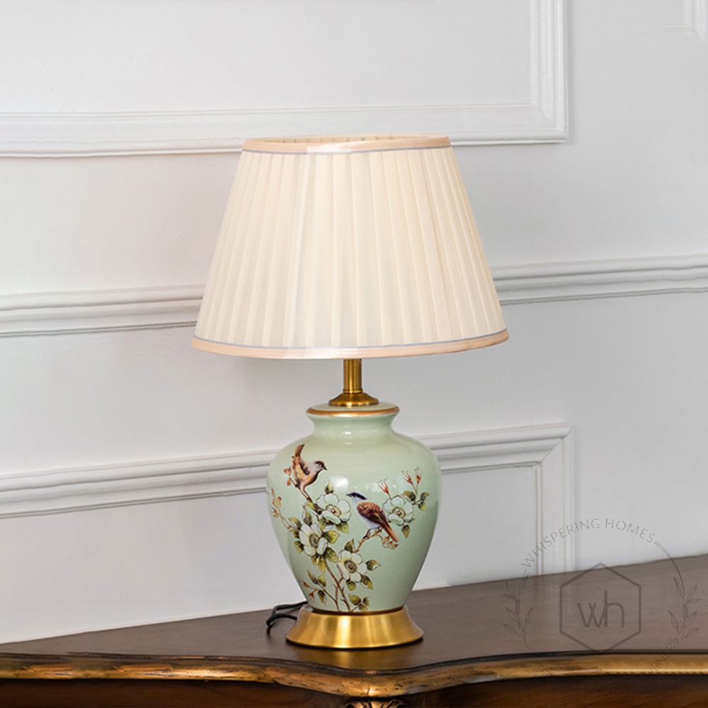 RUMI GREEN CERAMIC TABLE LAMP WITH OFF-WHITE SHADE