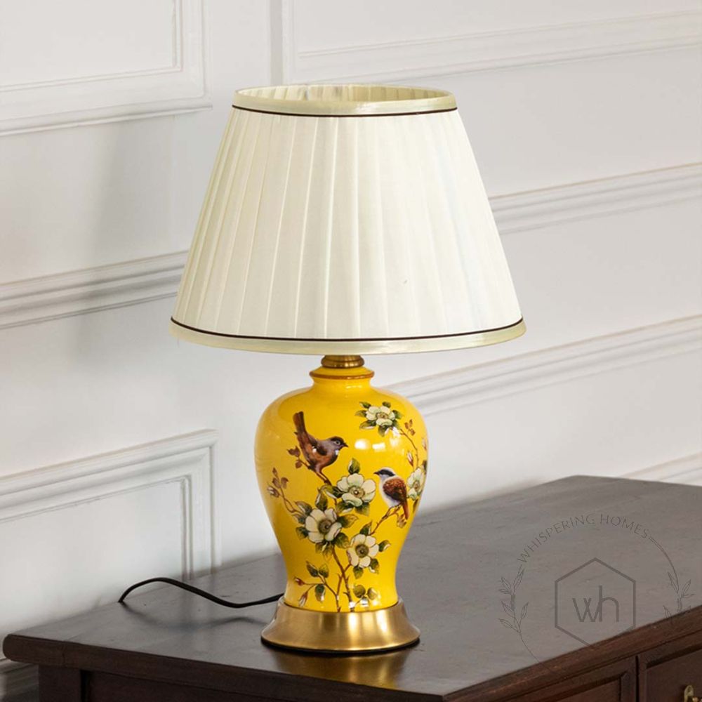 Rumi Yellow Ceramic Table Lamp with White Shade