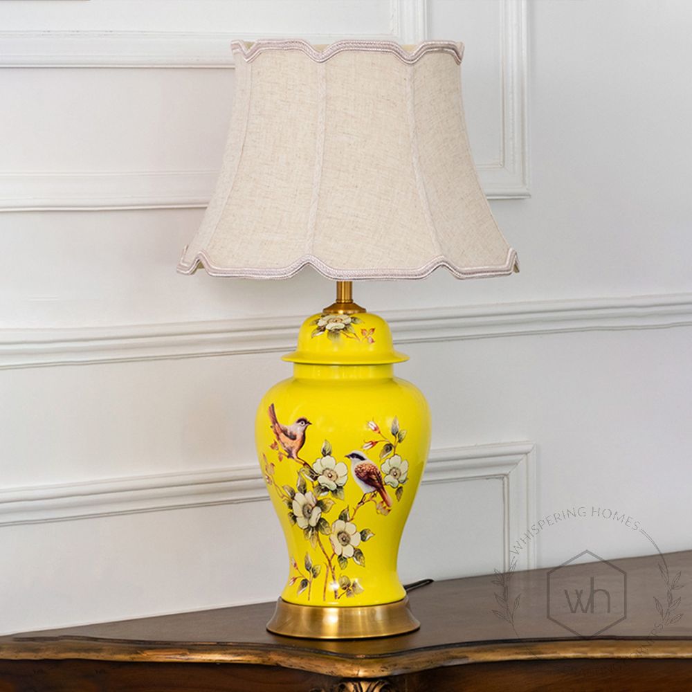 Rumi Table Lamp Large Yellow Light Off White Background