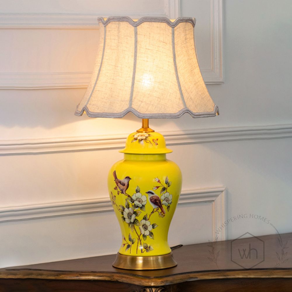 Rumi Table Lamp Large Yellow Light On White Background