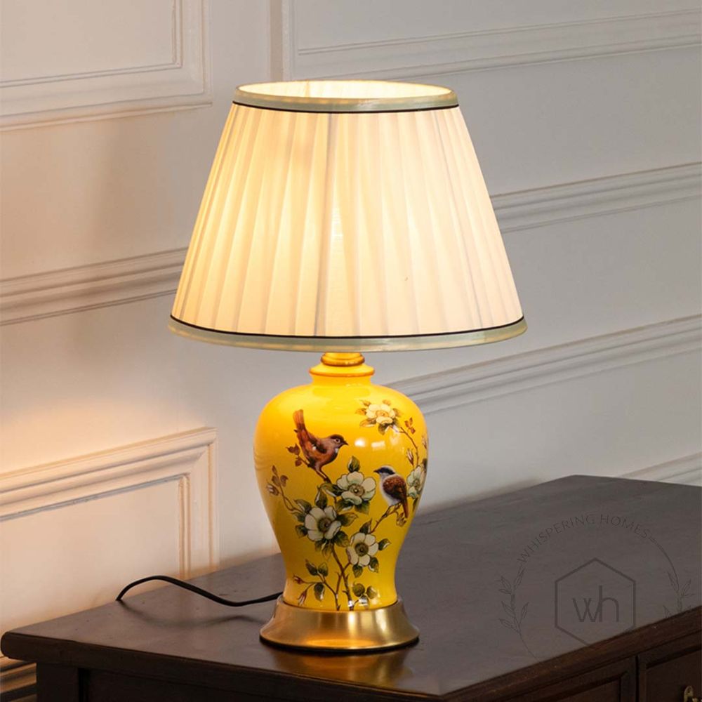 Rumi Yellow Ceramic Table Lamp with White Shade