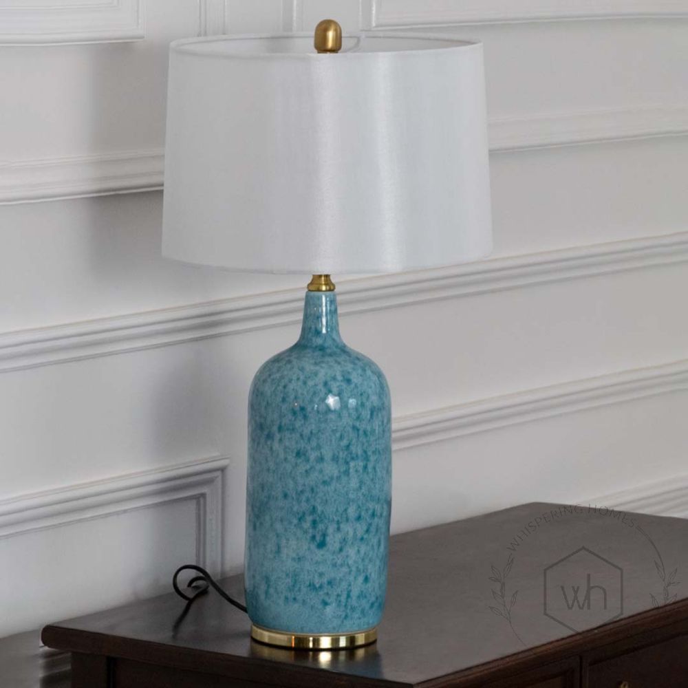 Serenity Blue Ceramic Table Lamp with White Shade