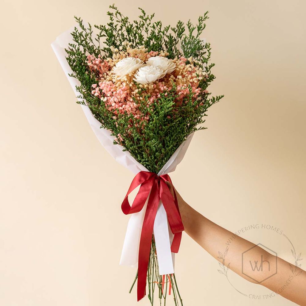 White-Pink Babysbreath Dried Flower Bouquet