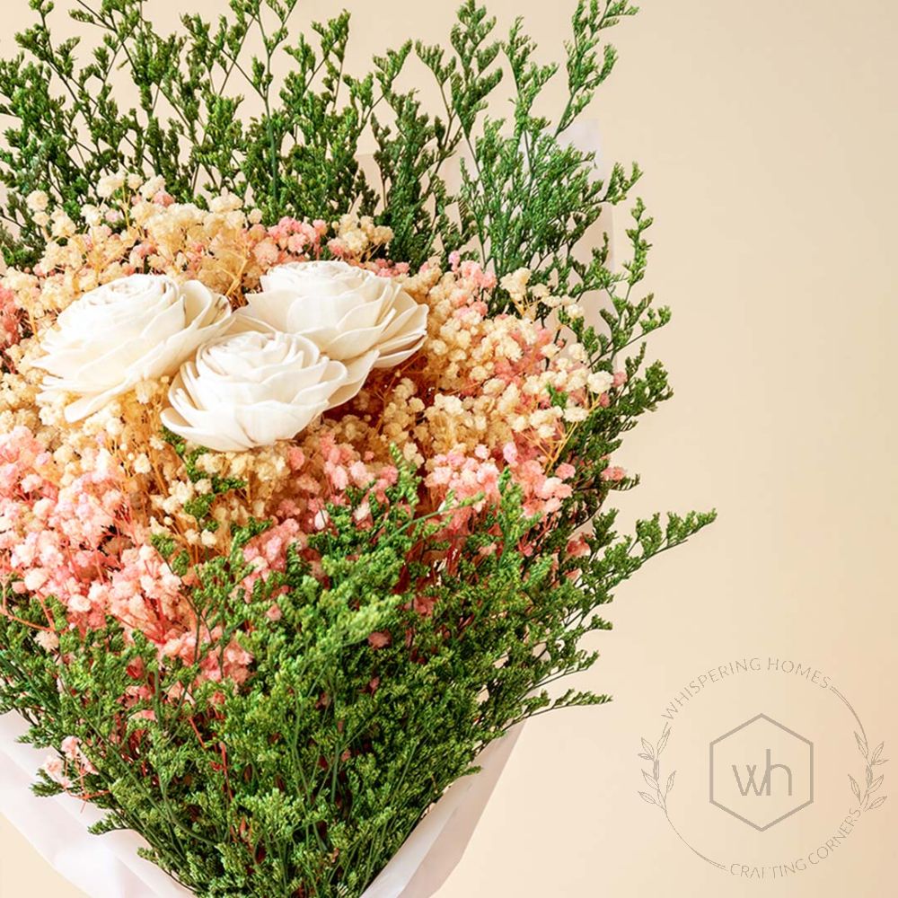 White-Pink Babysbreath Dried Flower Bouquet