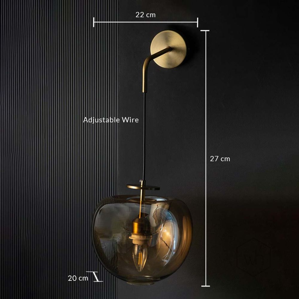 Single Head Golden GLass & Metal Wall Lamp Dimensions