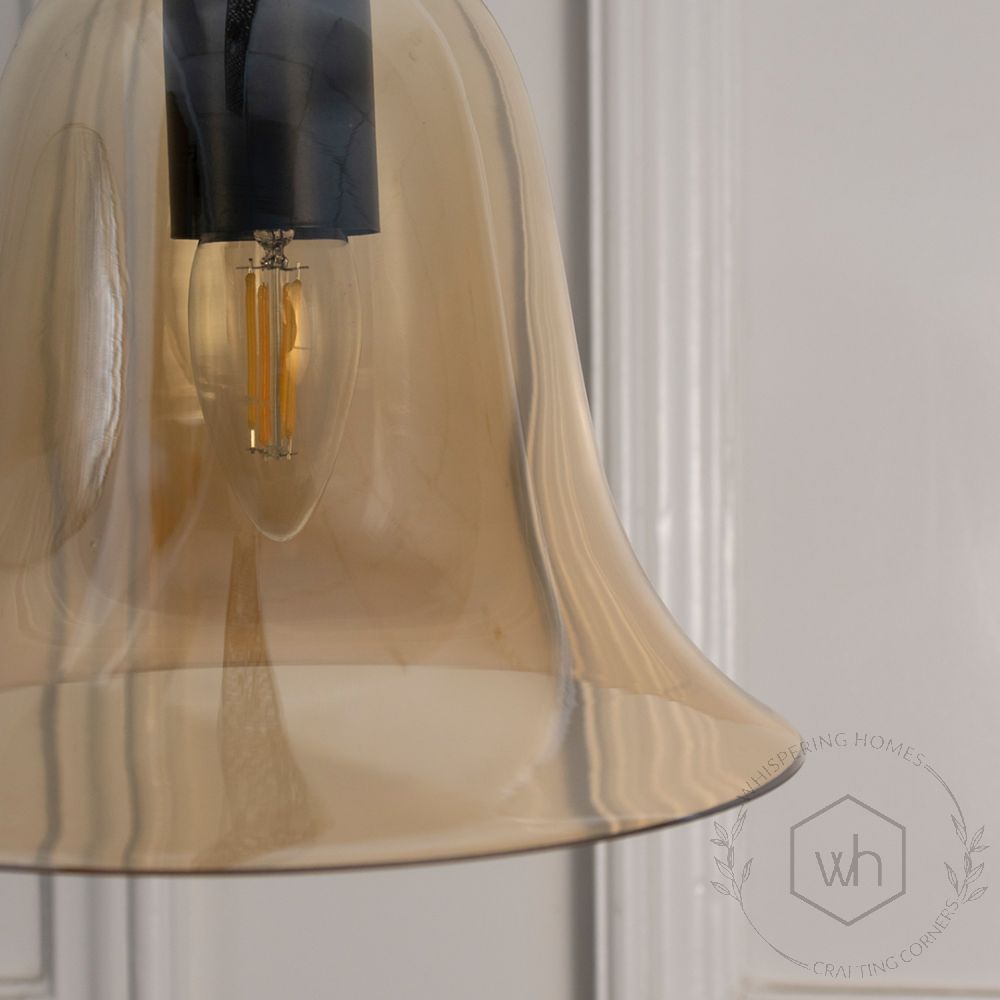 Temple Bell Shape Black & Amber Pendant Light Closeup