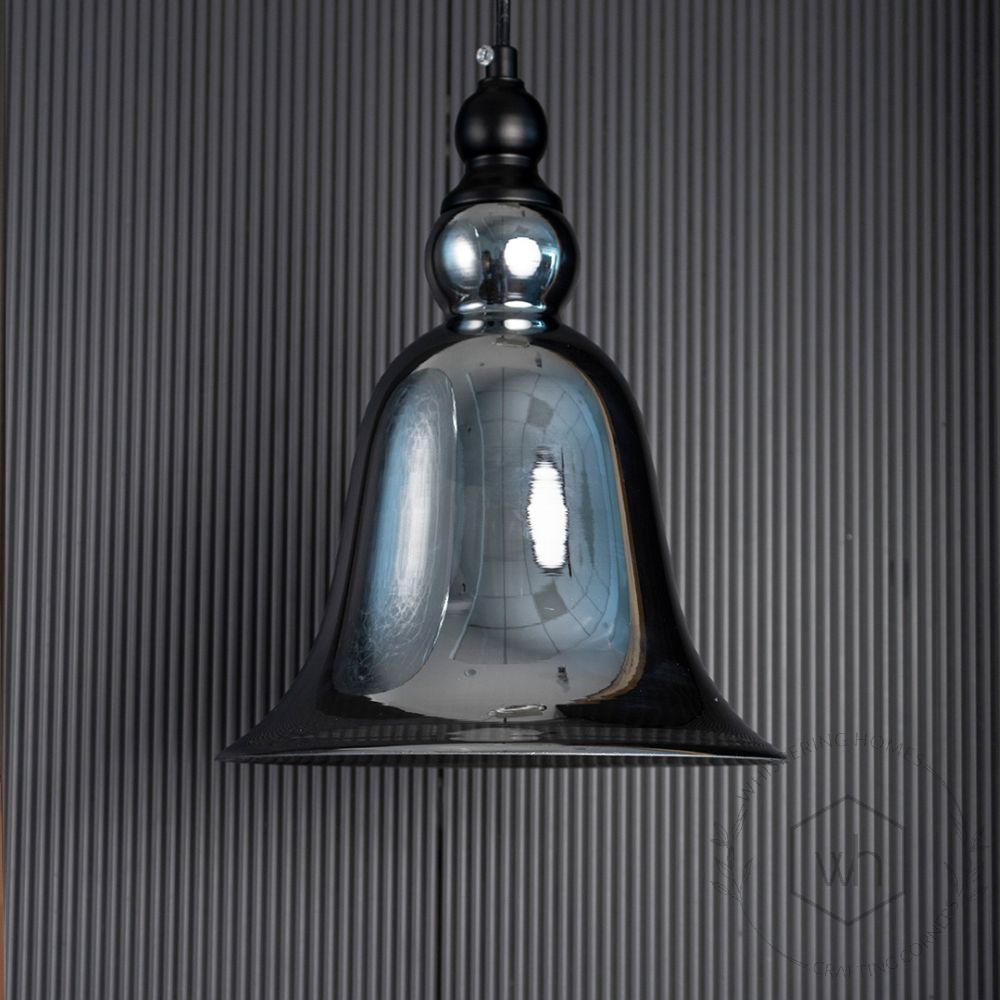 Temple Bell Shape Black & Smoky Pendant Light Light Off Black Background