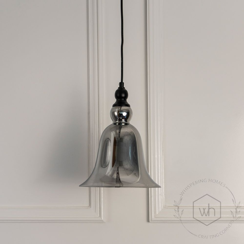 Temple Bell Shape Black & Smoky Pendant Light Light Off White Background