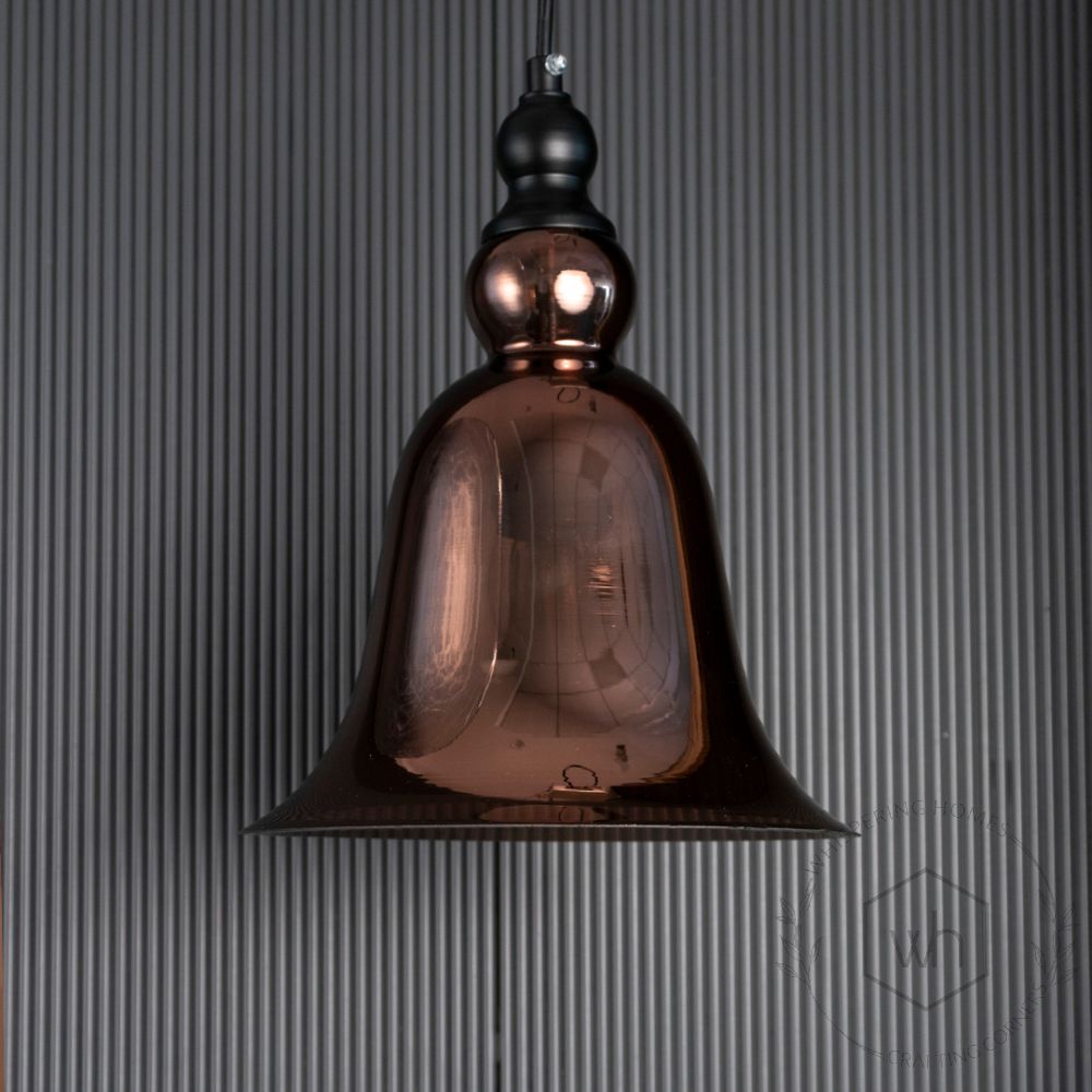 Temple Bell Shape Red & Glass Pendant Light Light Off Black Background