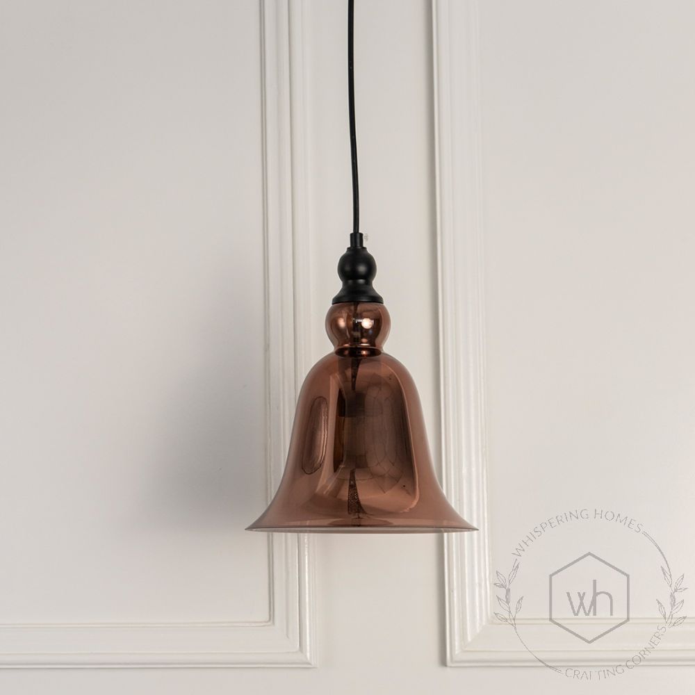 Temple Bell Shape Red & Glass Pendant Light Light Off White Background