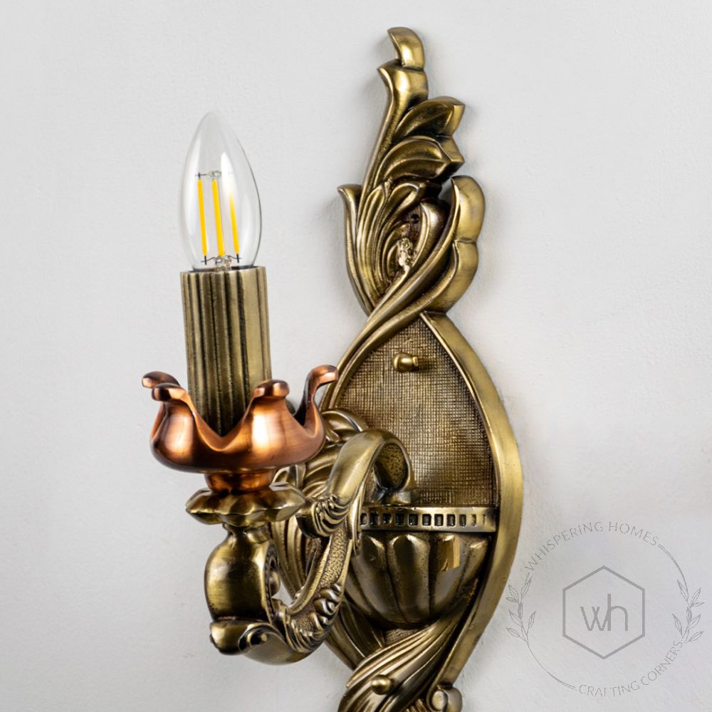 Traditional Aluminium Gold Candelabra Wall Light Closeup