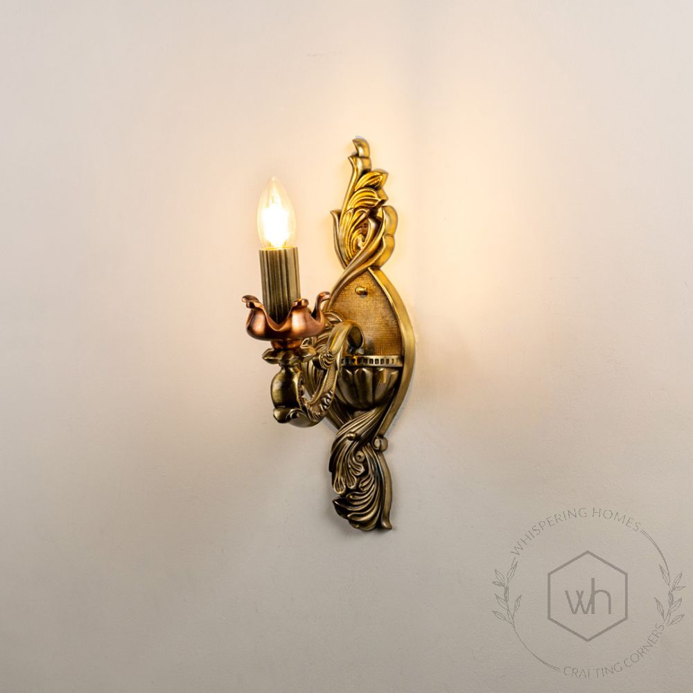 Traditional Aluminium Gold Candelabra Wall Light Light On White Background