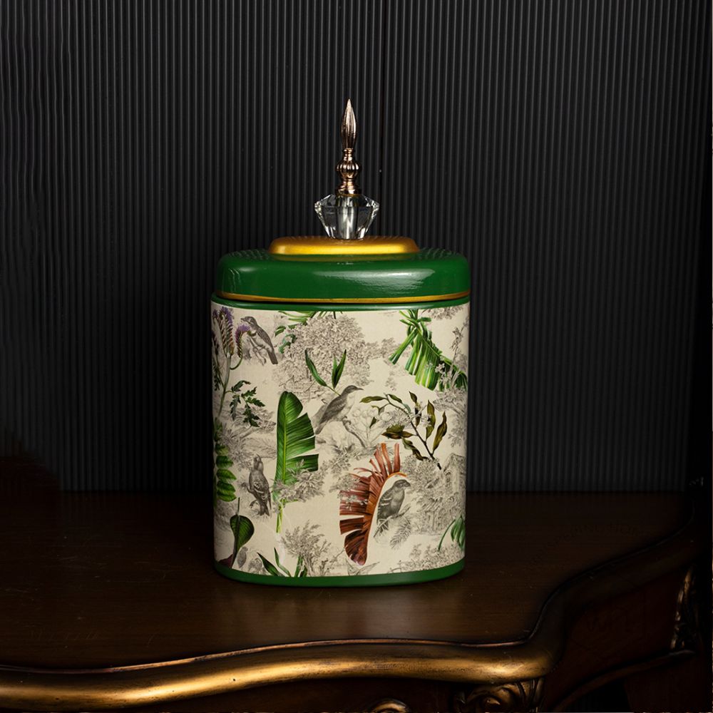 Tropical Leaves Jar - Medium Black Background