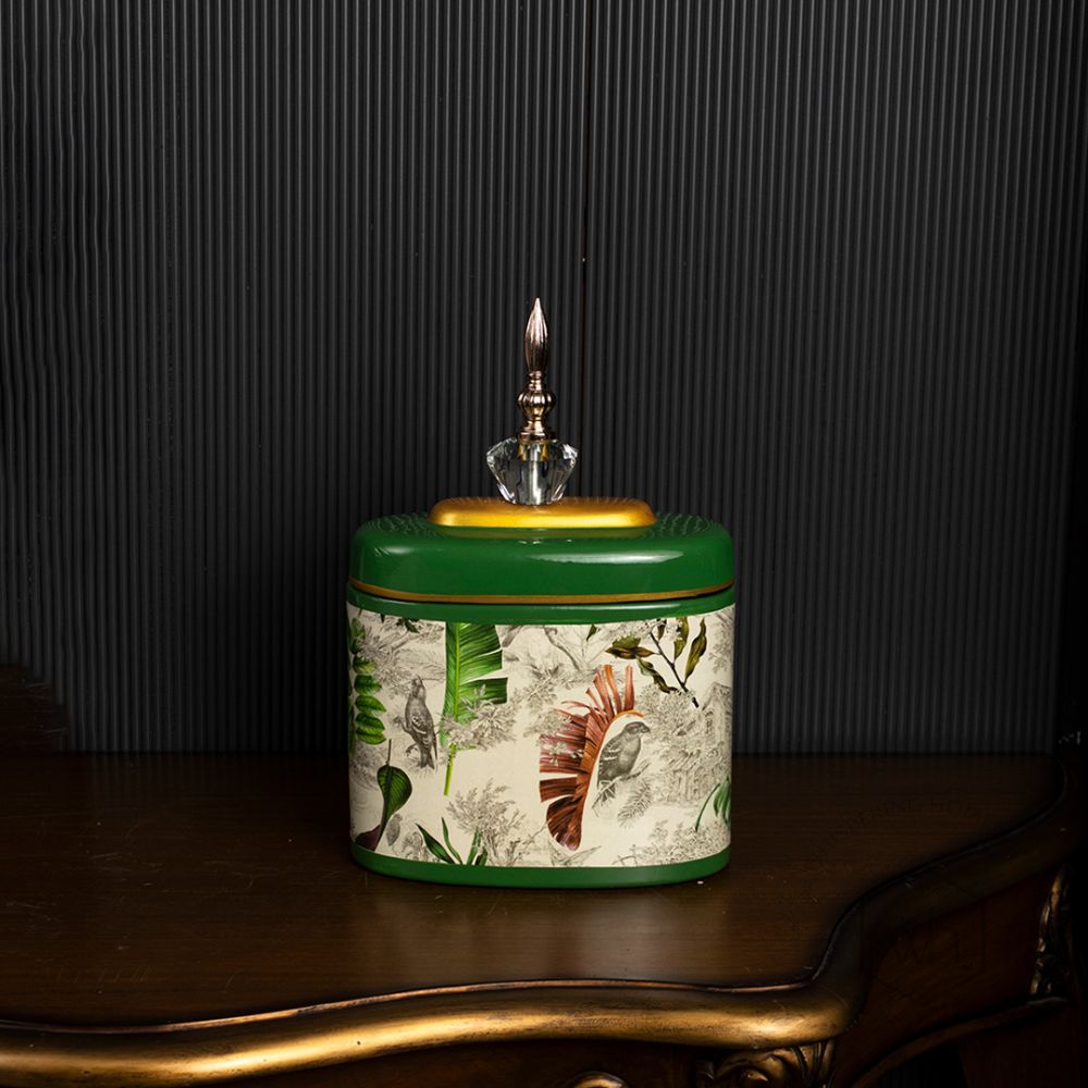 Tropical Leaves Jar - Small Black Background