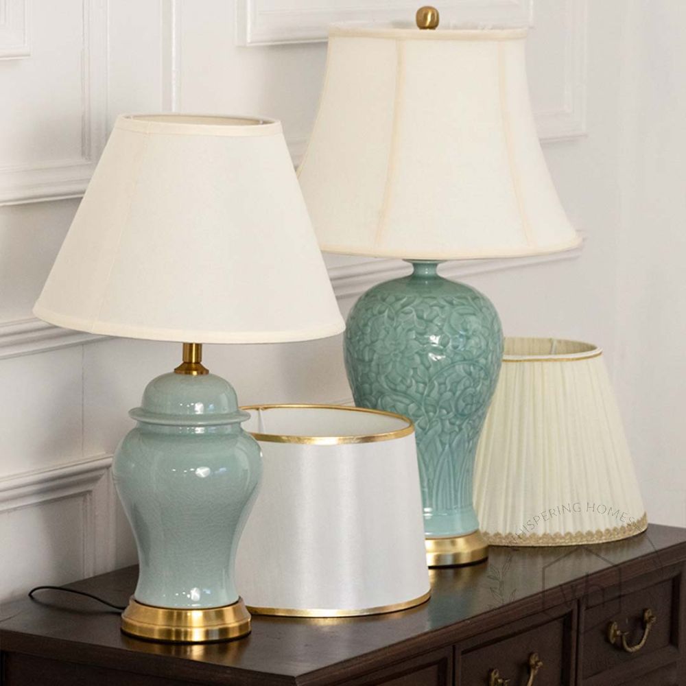 Tulip Sky Blue Ceramic Table Lamp with White Shade