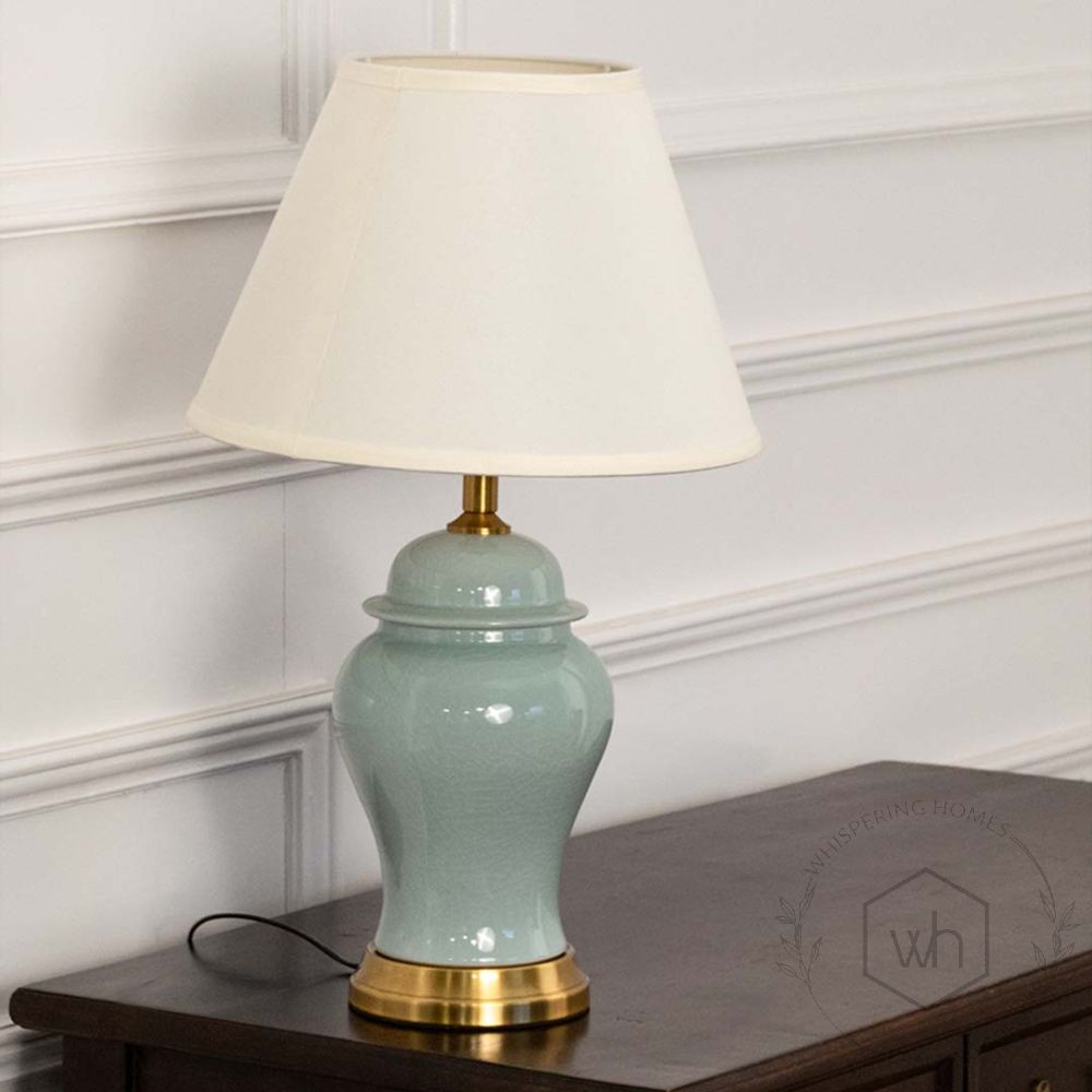 Tulip Sky Blue Ceramic Table Lamp with White Shade