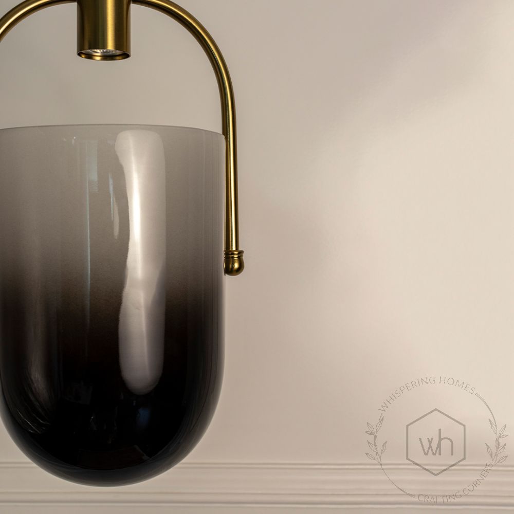 TURA Contemporary Brass & Black Gradient Glass Pendant Light Closeup