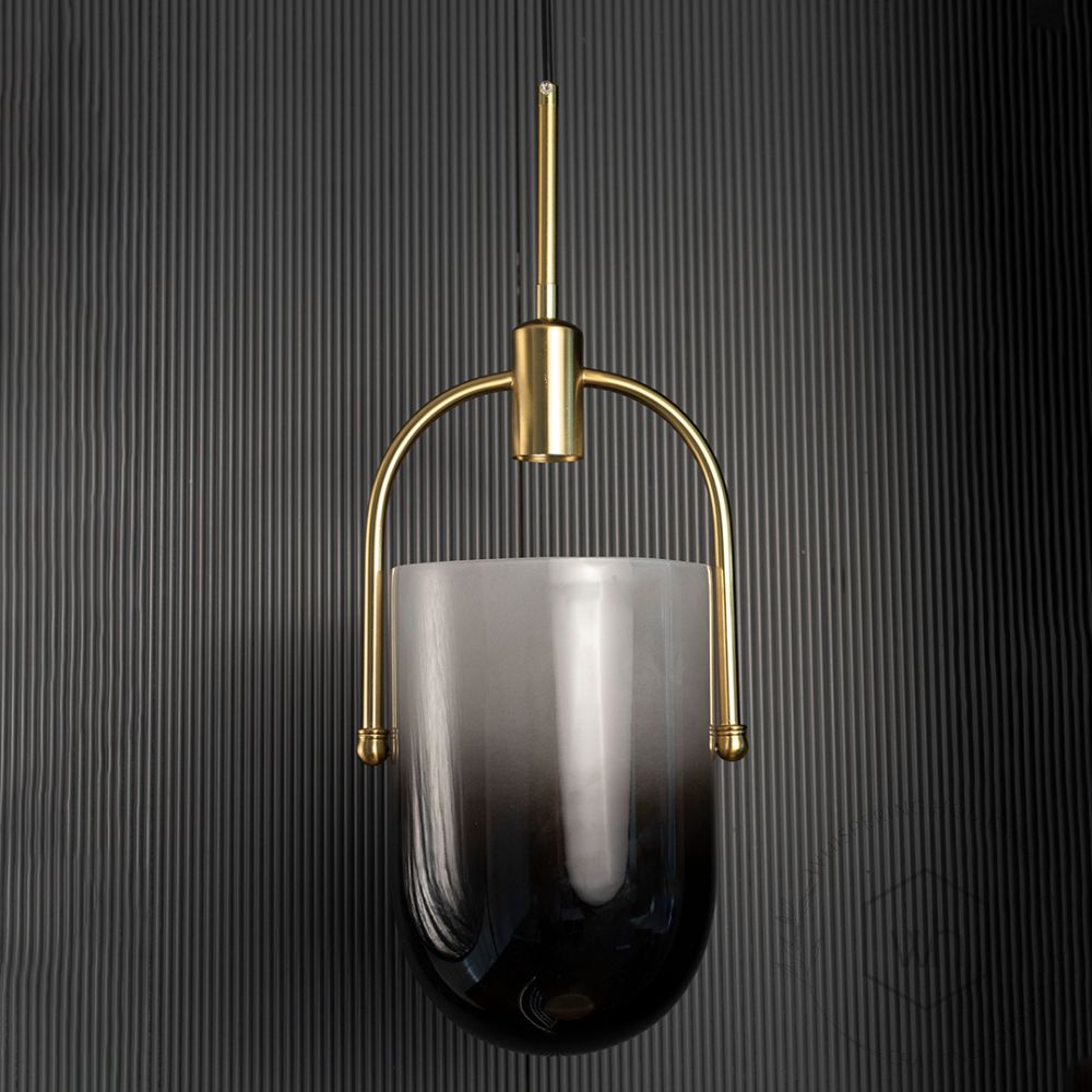 TURA Contemporary Brass & Black Gradient Glass Pendant Light Light Off Black Background