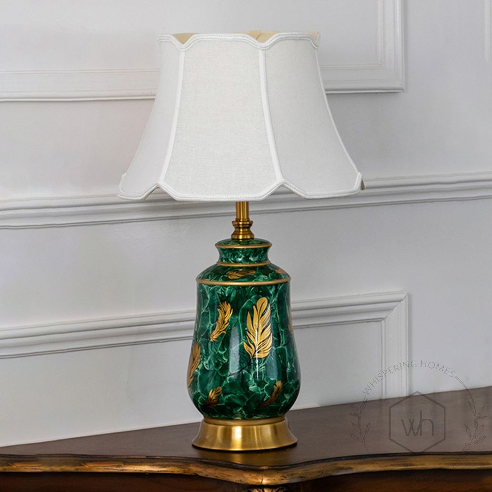 Tuthill Green Ceramic Table Lamp with White Shade