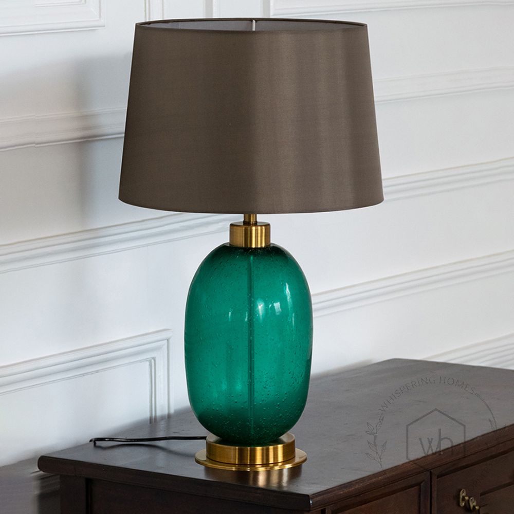 Vedano Green Glass Table Lamp with Brown Shade