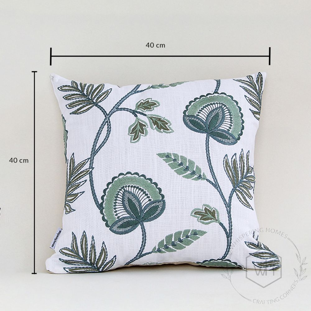 Verdant Chic Embroidered Cushion Cover