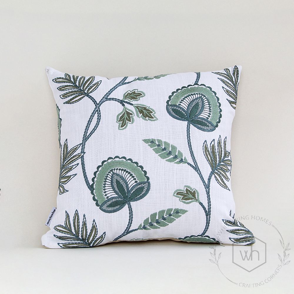 Verdant Chic Embroidered Cushion Cover