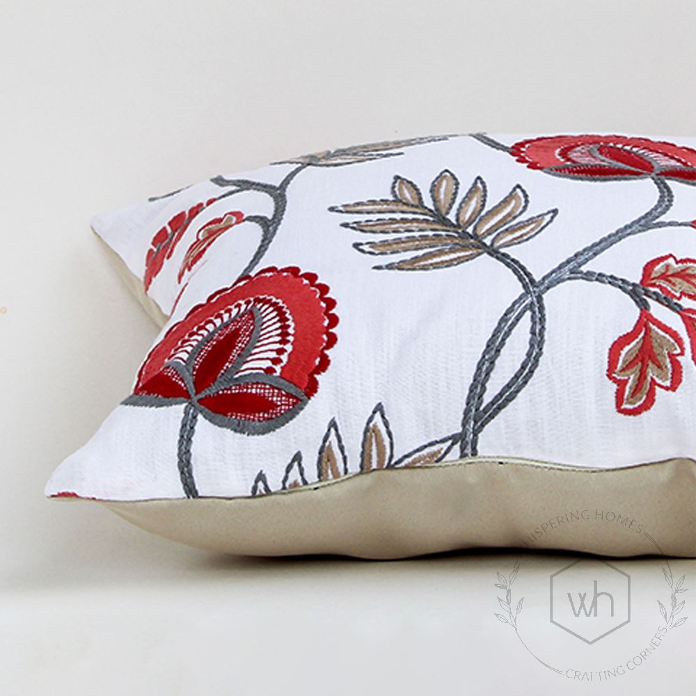 Vermilion Chic Red Embroidered Cushion Cover