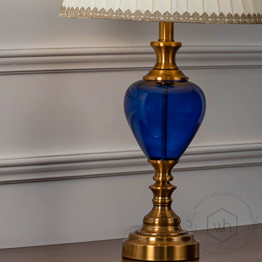 Vintage Table Lamp - Gold & Blue Closeup