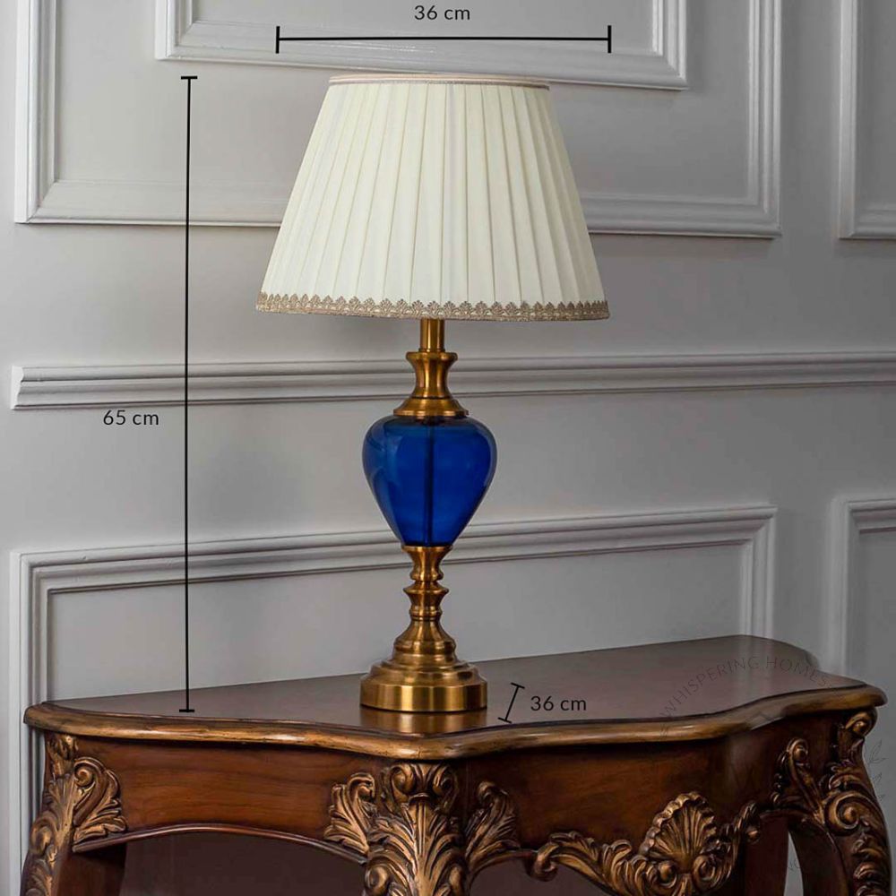 Vintage Table Lamp - Gold & Blue Dimensions