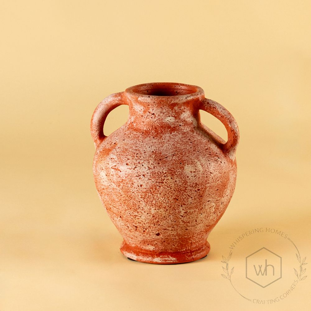 Crackled Terracotta Vase Small White Background