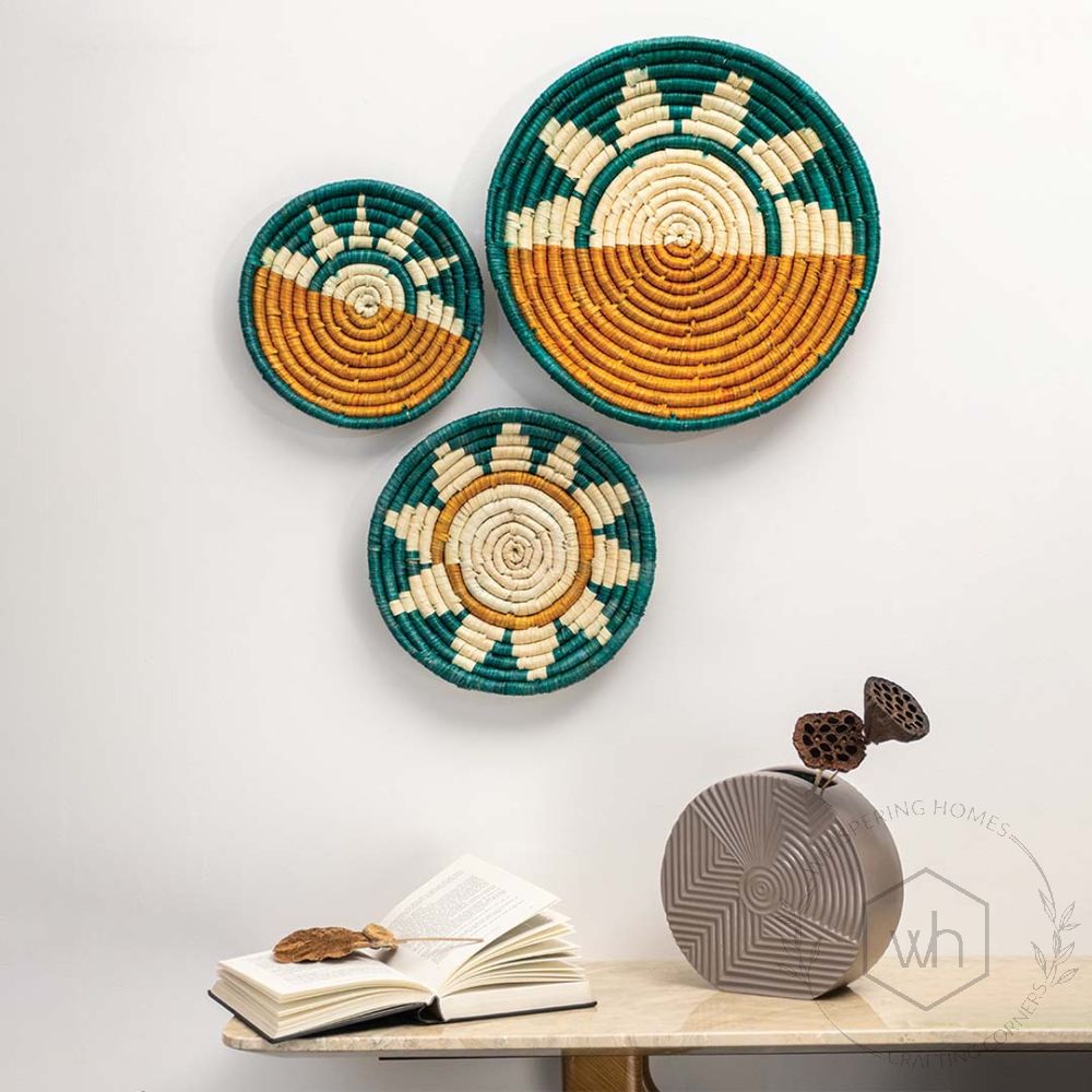 Half Sun Orange & Green Handwoven Wall Basket Lifestyle