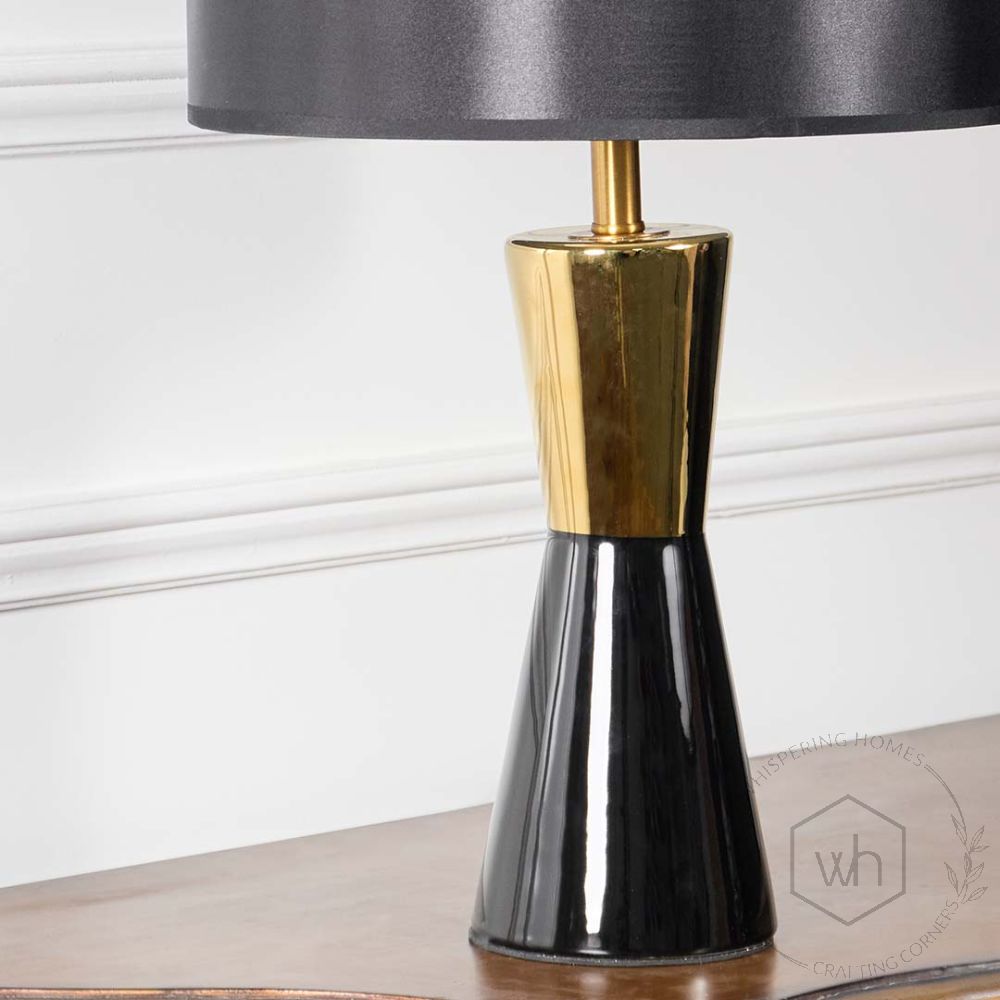 Wellen Black Ceramic Table Lamp with Black Shade Closeup