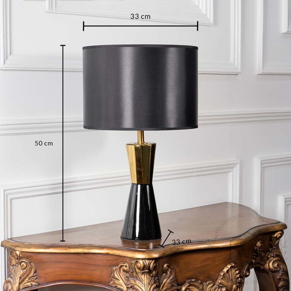 Wellen Black Ceramic Table Lamp with Black Shade Dimensions