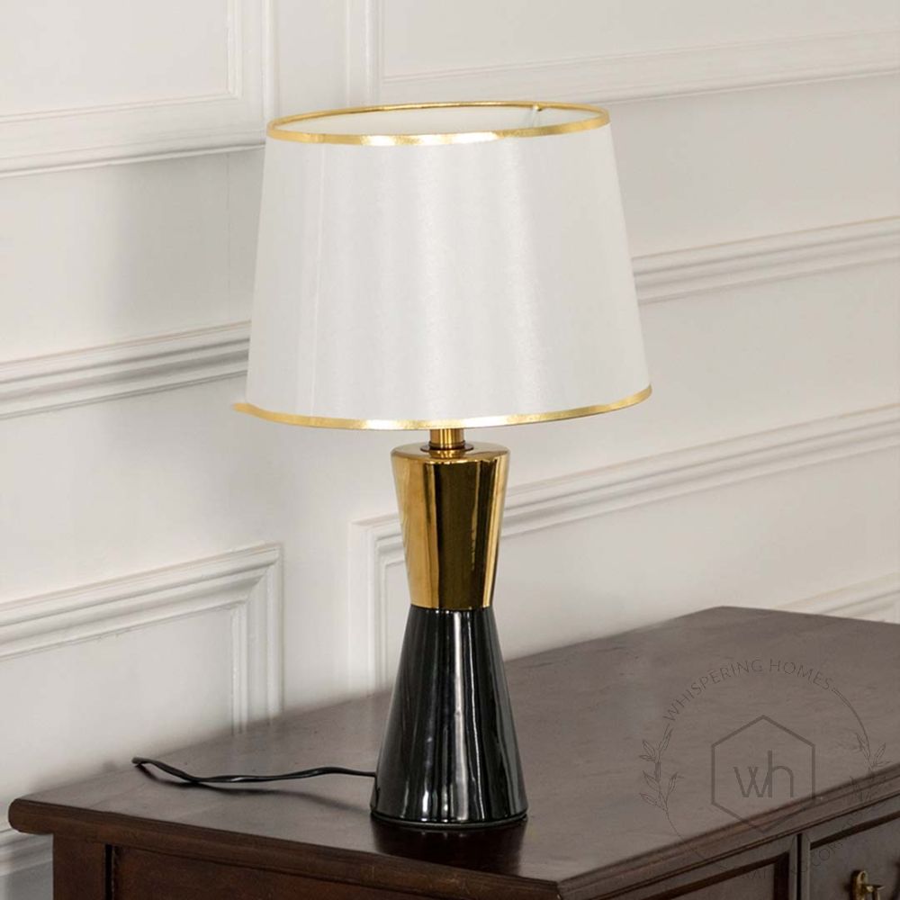 Wellen Black Ceramic Table Lamp with White Shade