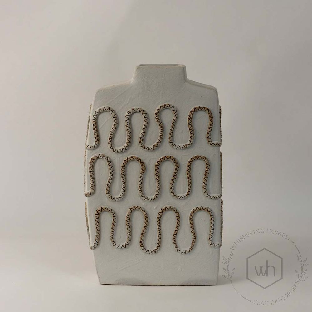 White Gold Zig Zag Vase - Large White Background