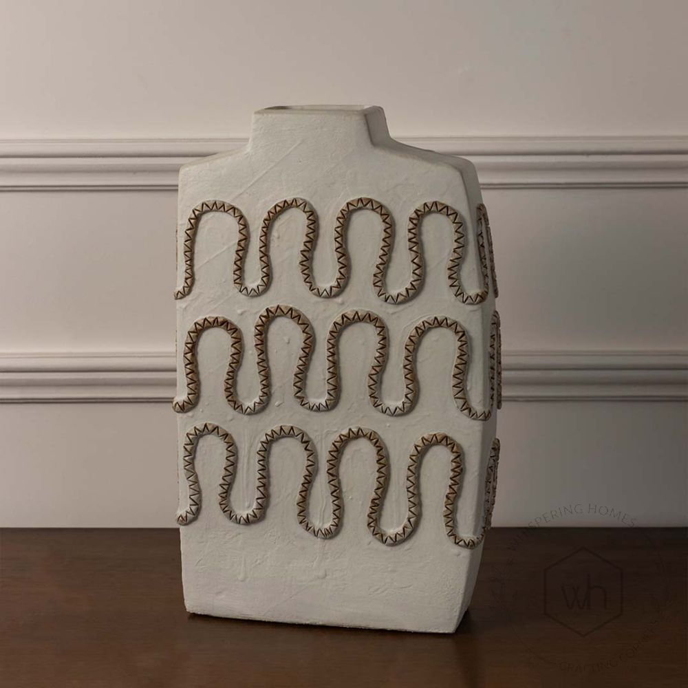 White Gold Zig Zag Vase - Large White Background