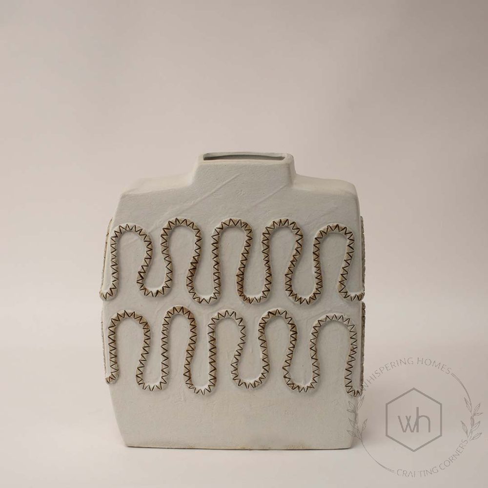 White Gold Zig Zag Vase - Small White Background