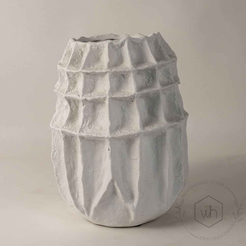 White Textured Long Ceramic Vase White Background