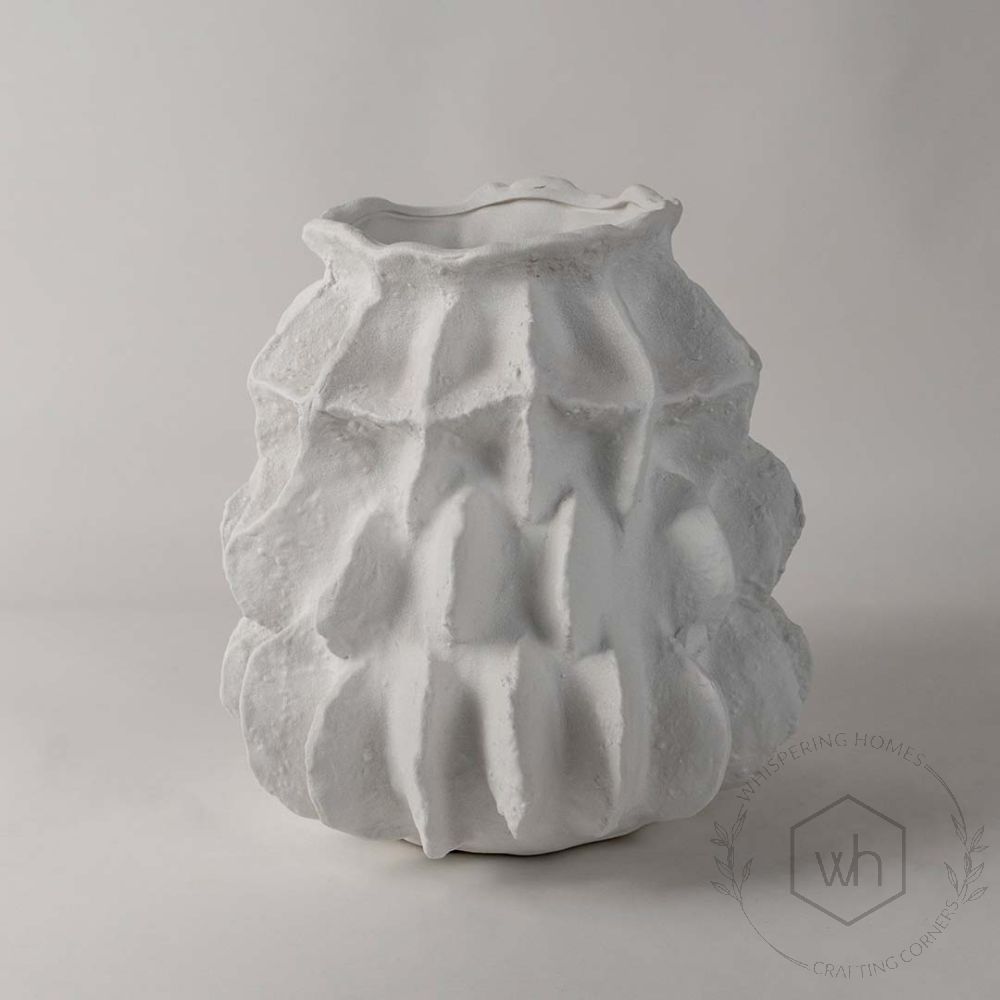 White Textured Round Ceramic VaseSide Angle