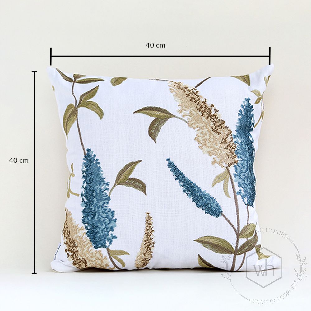 Whitish Blue Designer Embroidered Cushion Cover