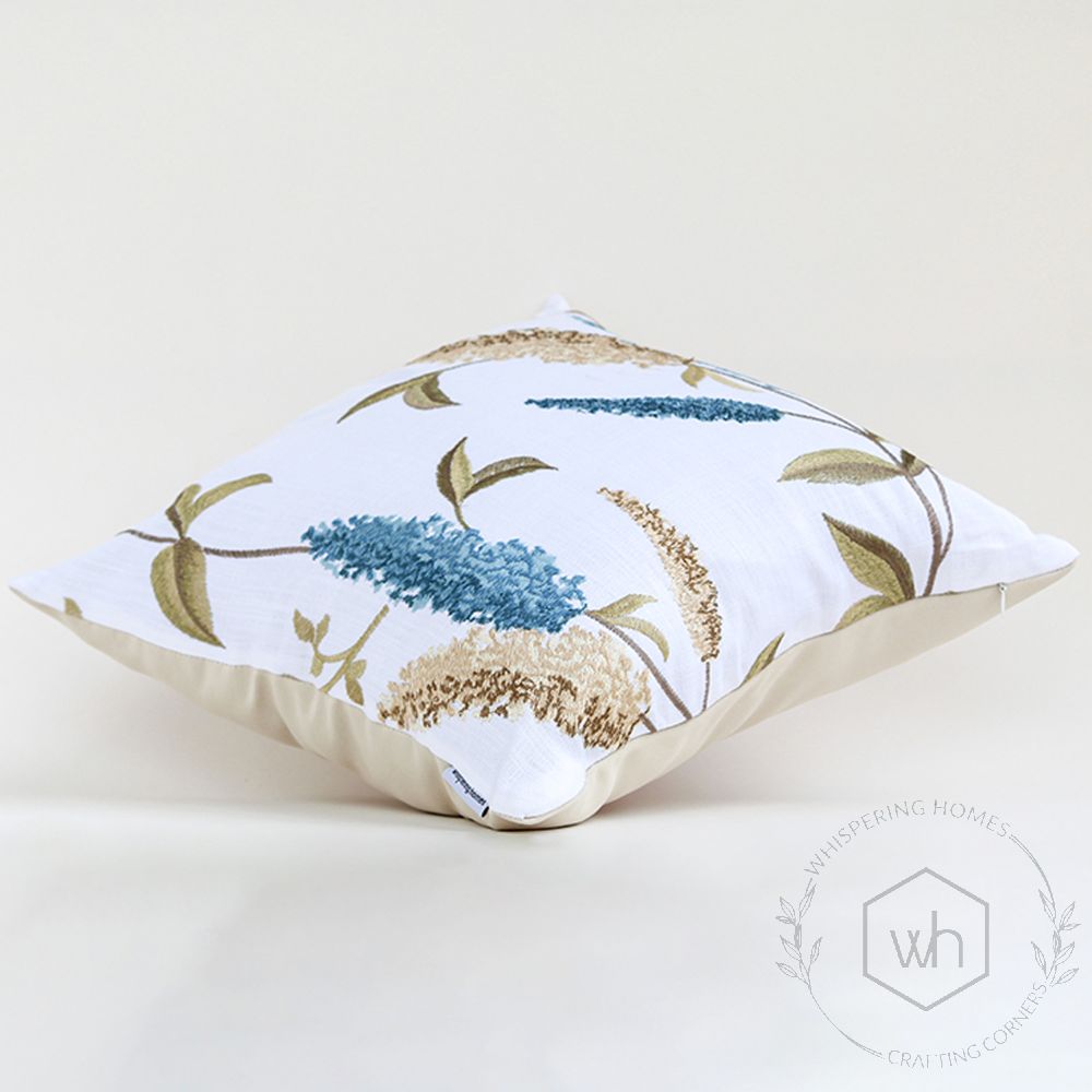 Whitish Blue Designer Embroidered Cushion Cover