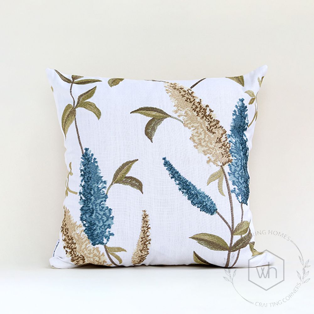 Whitish Blue Designer Embroidered Cushion Cover